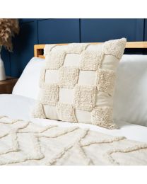 100% Cotton Tufted Checkerboard Cushion, Natural Styled on Bed