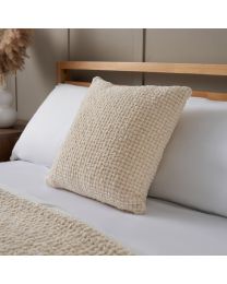 Cross Weave Cushion, Cream on bed