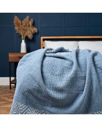 Diamond Chenille Throw, Blue Styled on Bed