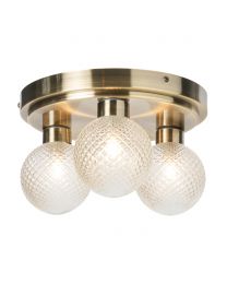 Diana 3 Light Bathroom Flush Ceiling Light, Antique Brass
