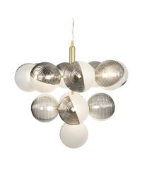 Emile Ceiling Pendant with Smoked and Opal Glass Shades, Satin Brass