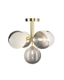 Emile Semi Flush Ceiling Light with Smoked and Opal Glass Shades, Satin Brass