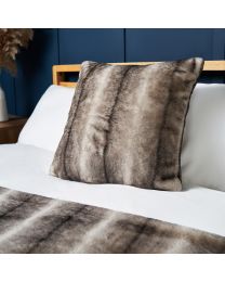 Faux Fur Cushion with Stripe, Natural Styled on Bed