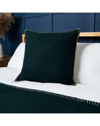 Felt Cushion with Blanket Stitch Detail, Emerald Green Styled on Bed