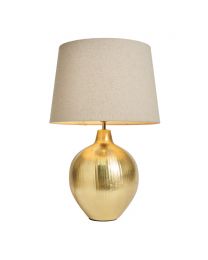 Gold Table Lamp with Natural Shade, Brass