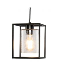 Hardy Cage Ceiling Pendant with Bubble Glass Shade, Matte Black