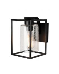 Hardy Cage Wall Light with Bubble Glass Shade, Matte Black