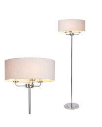 Henry 3 Light Floor Lamp with Grey Shade, Nickel with close up