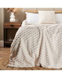 Honeycomb Faux Fur Throw, Cream