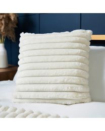 Jumbo Cord 45cm Cushion with Plain Velvet Backing, Cream Styled on Bed