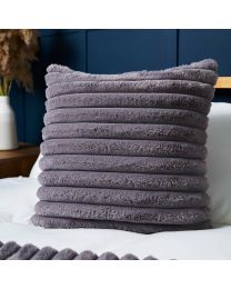 Jumbo Cord Cushion with Plain Velvet Backing, Grey Styled on Bed