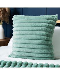 Jumbo Cord Cushion with Plain Velvet Backing, Silt Green Styled on Bed