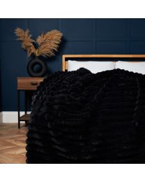 Jumbo Cord Throw with Plain Velvet Backing, Black Styled on Bed