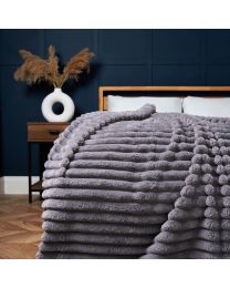Jumbo Cord Throw with Plain Velvet Backing, Grey Styled on Bed