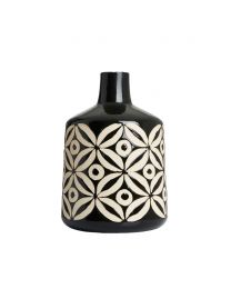 Large Petal Patterned Ceramic Vase, Black