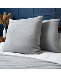 Large Microfleece Cushion, Silver Styled on Bed