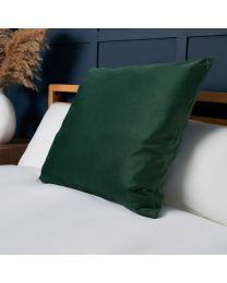 Large Velour Cushion, Green Styled on Bed