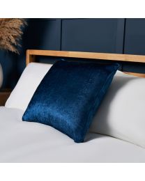 Luxury Crushed Velvet Cushion, Navy Styled on Bed