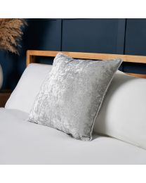 Luxury Crushed Velvet Cushion, Silver Styled on Bed