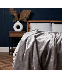 Luxury Crushed Velvet Throw, Silver Styled on Bed