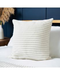 Luxury Ribbon Velvet Cushion, Cream Styled on Bed