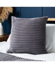 Luxury Ribbon Velvet Cushion, Grey Styled on Bed