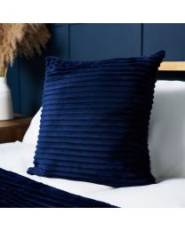 Luxury Ribbon Velvet Cushion, Navy Styled on Bed