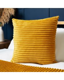 Luxury Ribbon Velvet Cushion, Ochre Styled on Bed