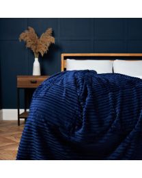 Luxury Ribbon Velvet Throw, Navy Styled on Bed