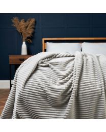 Luxury Ribbon Velvet Throw, Silver Styled on Bed