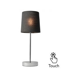 Mira Touch Table Lamp with Black Shade, Chrome with touch icon