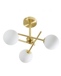 Nera Bathroom Cross Arm Semi Flush Ceiling Light, Satin Brass