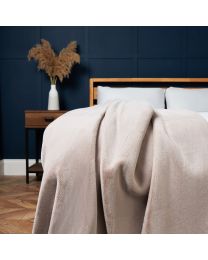 Plain Faux Fur Throw, Tan Styled on Bed