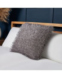 Pollyanna Knitted Cushion, Silver Styled on Bed