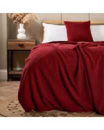 Really Soft Teddy Bear Fleece Throw, Merlot on bed