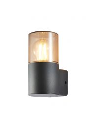 Rome Outdoor Round Up Wall Light with Smoked Shade, Grey