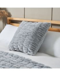 Ruched Faux Fur Cushion, Grey