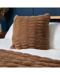Ruched Faux Fur Cushion, Natural Styled on Bed