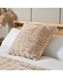 Ruched Faux Fur Cushion, Tan