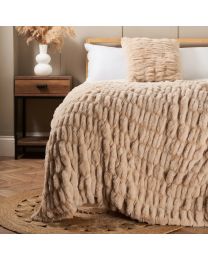 Ruched Faux Fur Throw, Tan