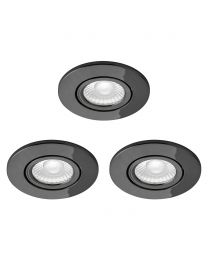 3 Pack of Ruva Fire Rated LED IP65 Downlight, Black Chrome