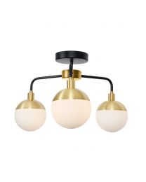 Sadie Bathroom Semi Flush Ceiling Light, Black and Brass