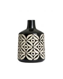 Small Petal Patterned Ceramic Vase, Black
