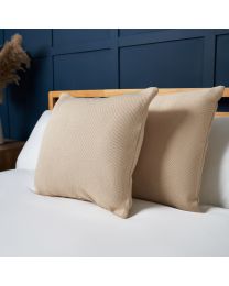 Snow Fleece Cushion, Champagne Styled on Bed