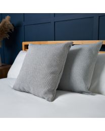 Snow Fleece Cushion, Silver Styled on Bed