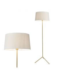 Stassy Tripod Feet Floor Lamp with Light Grey Shade, Satin Brass