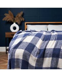 Trieste Feather Woven Throw, Blue Styled on Bed