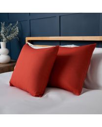 Twin Pack of Cushions, Terracotta Styled on Bed