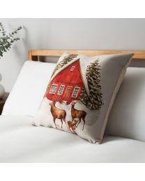 Winter Home Cushion, Natural on bed
