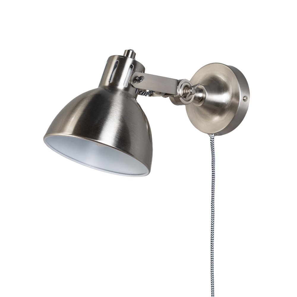 Daria Plug In Wall Light, Satin Nickel